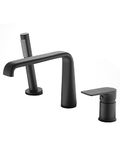 PHASAT Roman Tub Faucet with HandHeld Shower,Brass 3-Holes Single-Handle Tub Filler with Sprayer,Waterfall Bathtub Faucet Set,Matte Black,PU5H08