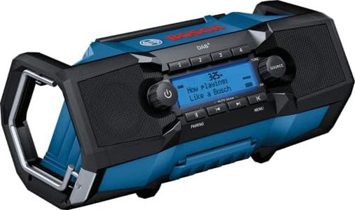 Bosch Professional 18V System GPB 18V-2 SC Cordless Radio (Reception via DAB+, Bluetooth, FM and AUX, Including Mains Adapter, AUX Cable, 3 V Lithium Coin Cell Non-Rechargeable Battery, in Carton)