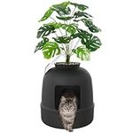 Lifewit Litter Box Cat with Faux Plant & Scoop, Hidden Enclosure Litter Tray with Odor Control & Carbon Filter in Living Room, Bedroom, Corner, Black