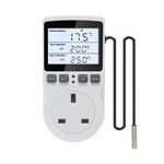 KETOTEK Temperature Controller Thermostat Plug Socket 220V with LCD Backlight, Digital Thermostatic Plug with 3m Sensor Probe, Heating Cooling Temperature Switch