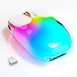 MAMBASNAKE i069 Mini Wireless Bluetooth Gaming Mouse, Cute Silent Mouse with Power Display, Transparent shell, 7 RGB Backlit, 1600 DPI Optical Tracking, Portable 600mAh Rechargeable Mice (White)