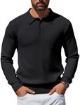 COOFANDY Mens Polo Sweater Long Sleeve 3 Button Dress Sweater Slim Fit Basic Fall Clothes Black