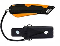 Veltec EZ-1000 Safety Box Cutter Utility Knife, 3 Blade Depth Setting, Squeeze Trigger and Dual Side Edge Guide, 2 Blades, Holster and Lanyard (Orange)