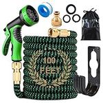 100FT Expandable Garden Hose Pipe Set &10-Way Spray Nozzle Flexible Expanding Water Pipe Hose with 3/4" 1/2" Connector Suitable for Outdoor, Garden,Home (Black + Green)