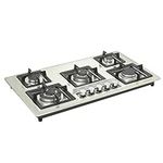 36-Inch Stainless Steel Gas Cooktop with 5 Sealed Burners, Built-in LPG/NG Gas Stovetop, Dual Fuel, Including Wok Stand and Pressure Regulator