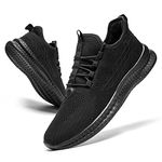 FUJEAK Mens Trainers Shoes Walking Running Gym Slip on Tennis Sneakers Joggers Sport Casual Outdoor Fashion Jogging Shoes Lightweight Breathable Comfortable Black Size 8 UK