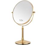 Gecious Gold Makeup Mirror 1X/10X Free Standing for Bathroom 8 Inches 360 Swivel Dual-Sided Tabletop Makeup Mirror, Metal