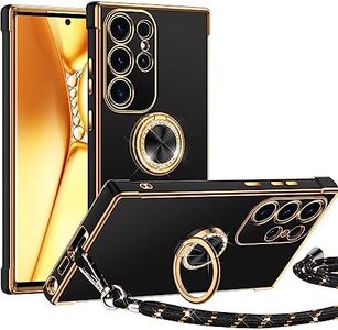 Silverback Funda para Galaxy S23 Ultra con Soporte de Anillo, Funda con cordón para Mujeres y niñas, Funda Protectora de TPU Suave a Prueba de Golpes para Samsung S23 Ultra, Color Negro