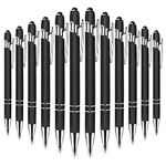 HOTKMB Ballpoint Pen with Stylus Tip 12 Pieces Click Ball Pens Metal Stylus Pen for Touch Screens, 2 in 1 Stylus Ballpoint Pen, Black Ink Medium Point 1.0 mm Black