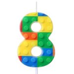 Rossesay Building Block Number 0-9 Birthday Cake Candle Numeral Birthday Candles Sparkler Candles for Cake Building Block Candles Cake Topper Novelty Candle for Building Block Party (Number 8)