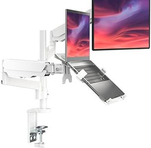 WALI Monitor Laptop Mount Stand, Laptop Gas Spring Arm Mount, Laptop Tray up to 15.6 inch, Monitor up to 32 inch, 17.6lbs (GSDM002LPW), White