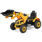 Costzon Ride on Excavator, 12V Battery Powered Construction Vehicles for Kids with Front Loader, Horn, Safety Belt, Treaded Wheels, Ride on Bulldozer Truck, Excavator Ride on Toy Gift for Boys Girls