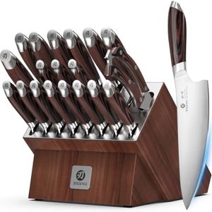 imarku 20PCS Kitchen Knife Set, Ultra Sharp Japanese Knife Set with Block | Professional Knife Set with High Carbon Stainless Steel Blades, Pakkawood Handles, Acacia Wood Block, Gift for Home Chefs