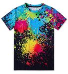 RAISEVERN Spotty Kids T Shirts Cool Bright Boys 3D Tshirt Rainbow Splashing Sports Funky Printed Tops Neon Tops Funny Football Tee Teen, 13 Years