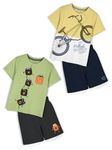 HELLCAT Boys Dress Clothing Set Combo with Tshirts & Shorts - Pack 2 Green/Mustard 9-10 Years