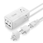 Universal Travel Adapter, FOVAL EU UK US Travel Power Strip 75W PD Fast Charger with 3 USB C 2 USB A Ports, 5ft Extension Cord, International Plug Adaptor for Spain, France, Ireland, Cruise Ships