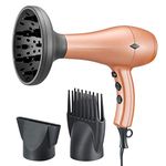 NITION Negative Ions Ceramic Hair Dryer with Diffuser Attachment Ionic Blow Dryer Quick Drying,1875 Watt 2 Speed / 3 Heat Settings,Cool Shot Button,Lightweight,Champagne Gold