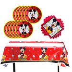 Birthday Party Supplies for Red Mickey Mouse ,Includes 20 Paper Plates - 20 Napkin - 1 Table Cloth Serves 20 Guest