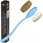 Avilana Shower Body Brush with Long 19 inch Curved Handle With Soft and Stiff Bristles, Long Silicone Handle Back Scrubber With Replaceable and Interchangeable Pads (Blue)