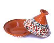 Kamsah Hand Made and Hand Painted Tagine Pot | Moroccan Ceramic Pots for Cooking and Stew Casserole Slow Cooker (Medium, Supreme Bohemian Red)