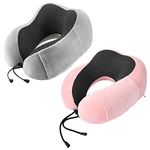 urnexttour Neck Pillow Airplane-2 Pack Memory Foam Travel Pillow, Soft & Support Travel Neck Pillow for Travelling, Sleeping Rest, Car, Train and Home Use (Grey&Pink)