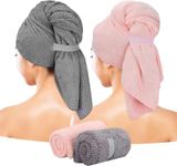 Eyeleaf Microfiber Hair Drying Towels, 100 x 60cm, 2 Pack, Pink/Grey, Quick Dry, Super Absorbent, for Long, Thick, Curly Hair