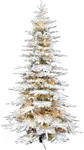 Fraser Hill Farm 9-Ft. Mountain Pine Flocked Artificial Christmas Tree with Warm White LED Lights and Stand, Prelit Foldable Fake Tree with Realistic Snowy Foliage for Home Decoration