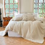 Simple&Opulence 100% Linen Duvet Cover Set 3pcs with Coconut Button Closure Natural French Washed Flax Solid Color Soft Breathable Farmhouse Bedding - Linen, Full Size