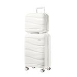 Kono Luggage Sets of 2 Piece Lightweight Polypropylene Hard Shell Suitcase with TSA Lock Spinner Wheels Travel Carry On Hand Cabin Luggage with Beauty Case (Set of 2, White)