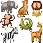 7pcs Jungle Safari Animal Balloons, Various Animal Theme Party Balloons Animal Print Balloons for Kids Zoo Party Decoration Supplies Monkey Elephant Zebra Leopard Crocodile Giraffe Shaped