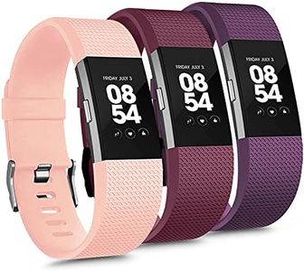 3 Pack Sport Bands Compatible with Fitbit Charge 2 Bands, Adjustable Replacement Wristbands for Women Men Small Large (Small, Wine Red+Purple+Pink)