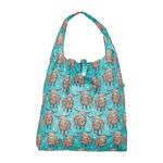 ECO CHIC Lightweight Foldable Reusable Shopping Bag Water Resistant Tote Bag (Highland Cow Teal)