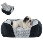 Miguel Washable Dog Bed with Removable Cushion for Medium Small Dogs, Easy to Wash Pet Sofa Bed with Side, Rectangle Bolster Cat Bed Calming Cuddle Puppy Bed with Anti-Slip Bottom, Black 64CM