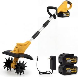 MoJoTools 21V Cordless Tiller Cultivator, 360RPM Electric Garden Tiller with 2 x 3.0Ah Batteries, 9-Inch Width & 7-Inch Depth, Lightweight Rototiller for Raised Beds, Flower Beds & Soil Cultivation
