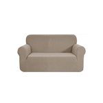 SAMSTEX Stylish Sofa Cover Stretch 1-Piece Sofa Slipcovers High Stretch Sofa Cover 2 Seater Thick Soft Loveseat Sofa Protector Machine Washable Non Slip Couch Covers (2 Seater, Taupe)