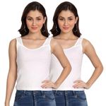 Aimly Women's Cotton Sleeveless Regular Fit Camisole Slip Spaghetti - Pack Of 2 White, XL