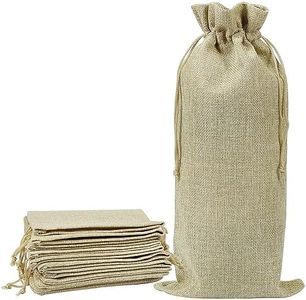 Shintop Pack of 10 Jute Wine Bags, 14 x 6.25 inches Hessian Wine Bottle Gift Bags with Drawstring (Brown)