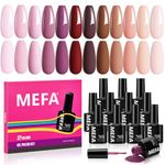 MEFA Brown Gel Nail Polish Set, 12 Colors Nude Pink Gel Polish Set Burgundy Red Gel Polish Soak Off UV Led Nude Purple Nail Gel Manicure at Home DIY Salon for Women