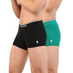 U.S. POLO ASSN. Men Cotton Stretch Antibacterial Et004 Trunks - Pack of 2 (Black/Bosphorous L)