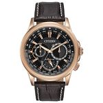 Citizen Eco-Drive Calendrier Quartz Men's Watch, Stainless Steel with Leather strap, Classic, Brown (Model: BU2023-04E)