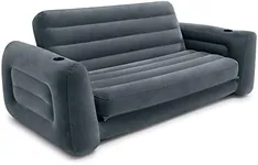 Intex 66552EP Inflatable Pull-Out Sofa: Built-in Cupholder – Velvety Surface – 2-in-1 Valve – Folds Compactly – 46" x 88" x 26"