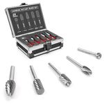 EZARC Tungsten Carbide Burr Set 1/4" Shank, 5PC Double Cut Rotary Tool Bits Cutting Burrs, Die Grinder Bits for Metal Working Grinding, Deburring, Carving, Polishing in Aluminum Storage Box