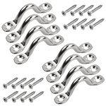 Tibapla 8 Pcs 304 Stainless Steel Eye Straps, M5 Pad Eye Straps Bimini Boat Kayak Deck Loop Straps Fender Eyelet Tie Down with 16 Screws for Canoe Boats Rigging Yoga Training Belt Swing Hammock