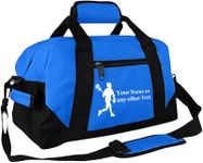 Personalized Passion 14” Small Sports Duffel Bags for Kids - Waterproof Travel Duffle with Name & Lacrosse Design - Royal Blue Two-Toned Kids Weekender Bag for Boys and Girls