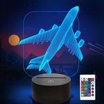 Airplane 3D Night Light for Kid, FULLOSUN Aircraft Illusion Optical Flying Bedside Lamp 16 Color Changing with Remote Control Dim Bedroom Décor Best Creative Birthday Gift for Nursery Boy Men