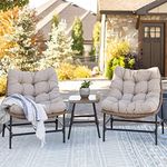 DEVOKO Patio Furniture Set 3 Piece Porch Backyard Garden Outdoor Furniture Rattan Chairs with Cushions for Garden, Balcony, Lawn, Backyard (Beige and Cream)