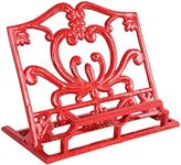 MINLUFUL Cookbook Stand for Kitchen Counter, Vintage Cast Iron Metal Recipe Book Holder Flower Pattern Recipe Holder Cook Book Stand, Red