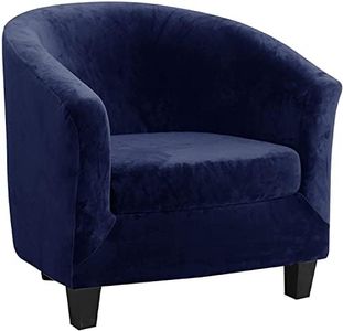 Aedlcal Tub Chair Covers, 2-Piece Set Club Chair Covers Stretch Velvet Tub Chair Slipcover with Cushion Cover Armchair Cover Furniture Protector for Bedroom Home Bar Counter Club (Dark Blue)