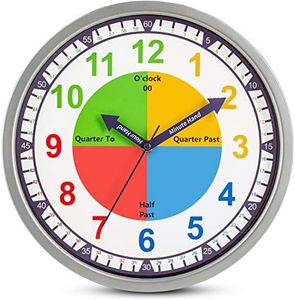 Bernhard Products Colorful Kids Wall Clock Teaching Time Telling Silent Non-Ticking Educational Learning Tool, Colored Numbers for Children Teachers Homeschool and Parents, School Classroom Playroom