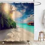 Yuyouqu Ocean Beach Shower Curtain Sea Pavilion Island Coconut Forest Shower Curtains for Bathroom Decor, Waterproof Polyester Fabric Shower Curtain 72x72 Inch with 12 Hooks